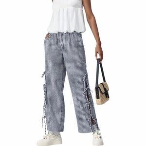 CIDER Y2K Gingham Wide Leg Pants NWT High Waisted Plaid Side Tie Loose Fit Sz M